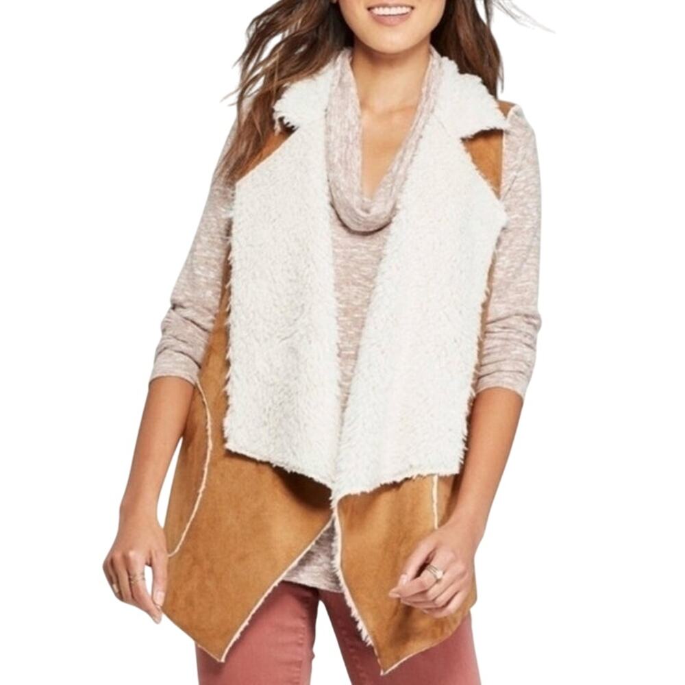 Knox Rose Womens Vest Size XL Faux Suede & Fur Lining Tan Cream Western Cowgirl